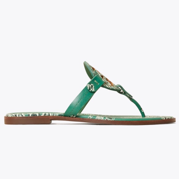 NEW 6.5 Tory Burch Miller Bandana Sandals Green - Picture 3 of 13